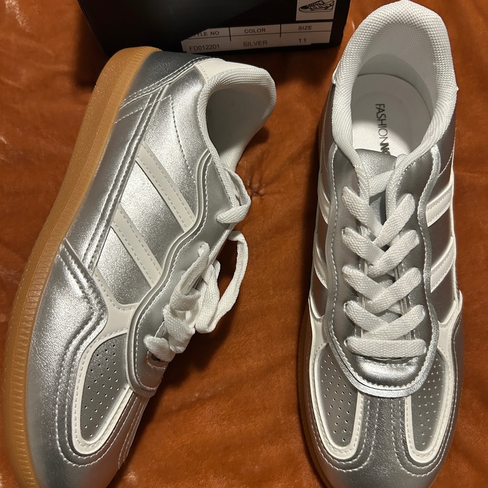 Fashion Nova Silver and White Athletic Shoes -3
